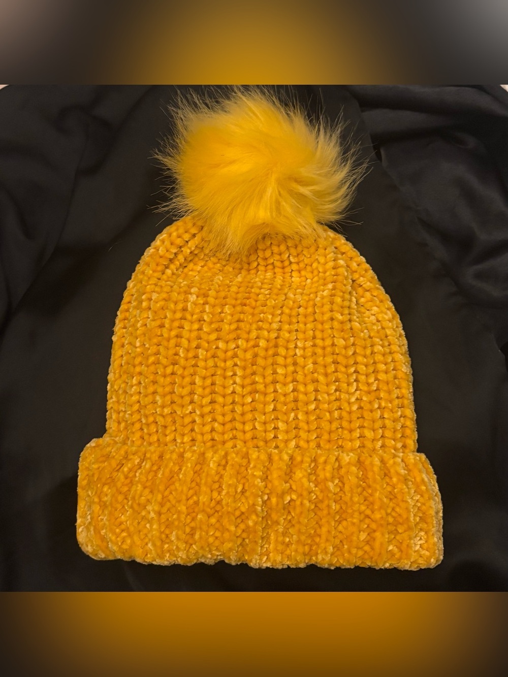 Adult Yellow / Mustard Shade Pom Beanie Hat - Cozy Winter Knit, Chenille